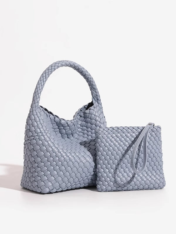 Woven PU Leather Crossbody Tote Bag