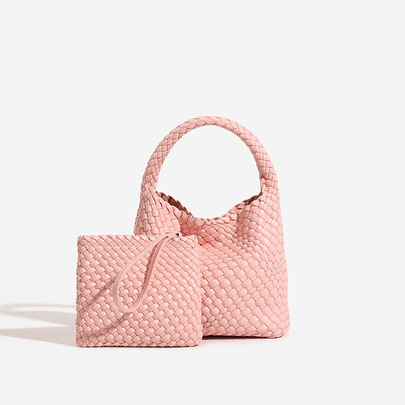 Woven PU Leather Crossbody Tote Bag