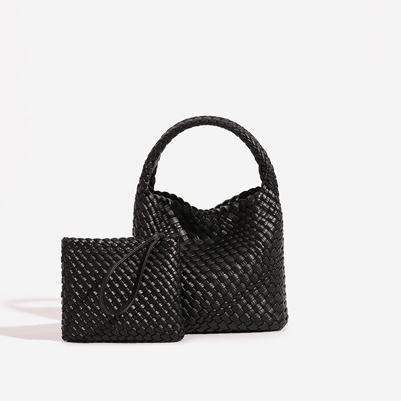Woven PU Leather Crossbody Tote Bag