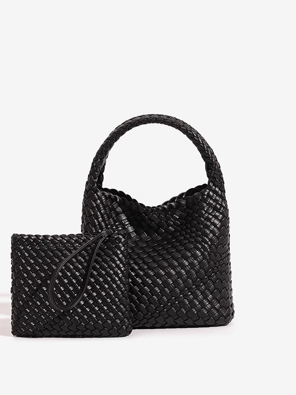 Woven PU Leather Crossbody Tote Bag