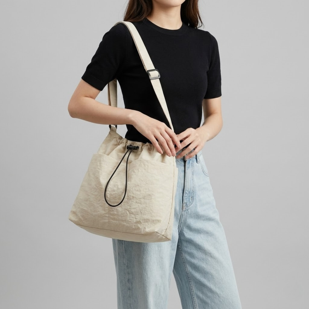 Bolso de Hombro Saco de Nylon Ligero Grande Minimalista Mujer