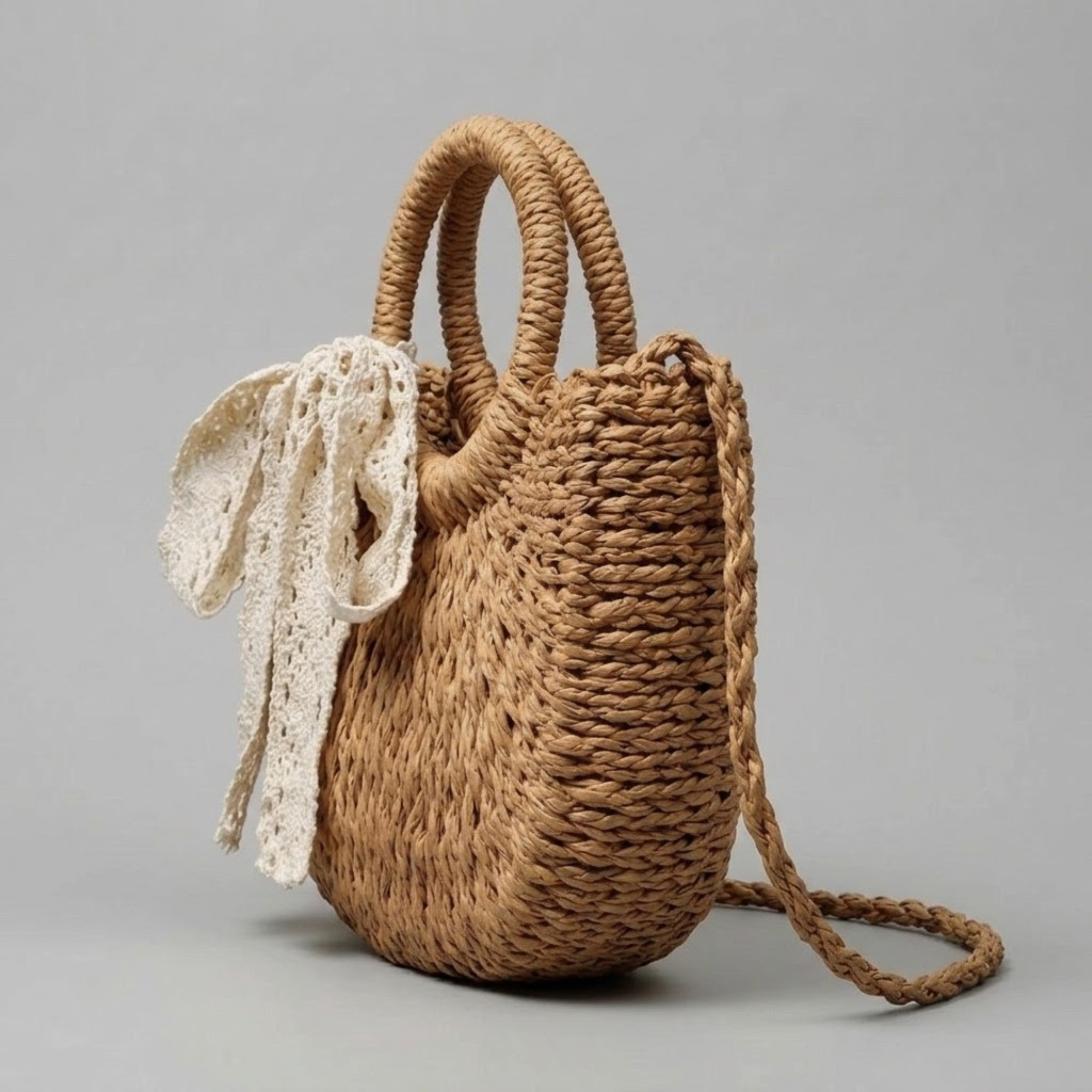 Bolso Capazo Media Luna de Rafia Bandolera Artesanal