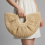 Bolso de Playa Capazo de Rafia Semicircular con Asa