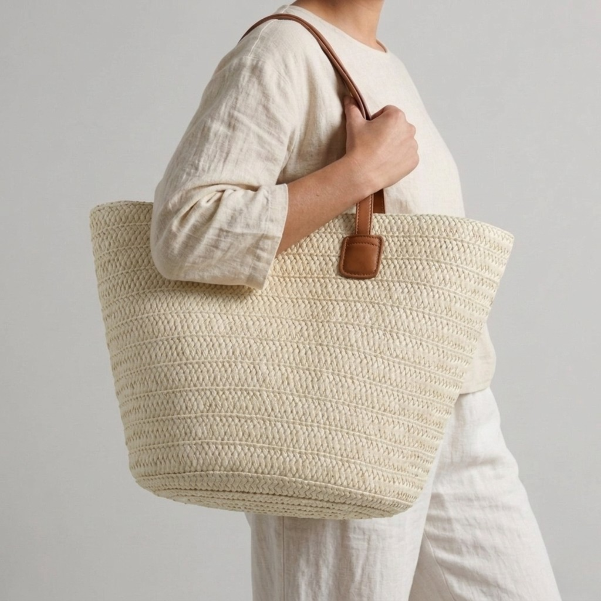 Bolso Capazo Cesta de Paja Trenzada de Rafia para Verano y Playa