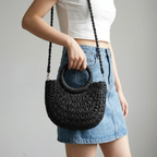 Bolso Capazo Media Luna de Rafia Bandolera Artesanal de Playa
