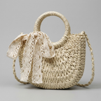 Bolso Capazo Media Luna de Rafia Bandolera Artesanal de Playa
