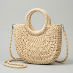 Bolso Capazo Media Luna de Rafia Bandolera Artesanal de Playa