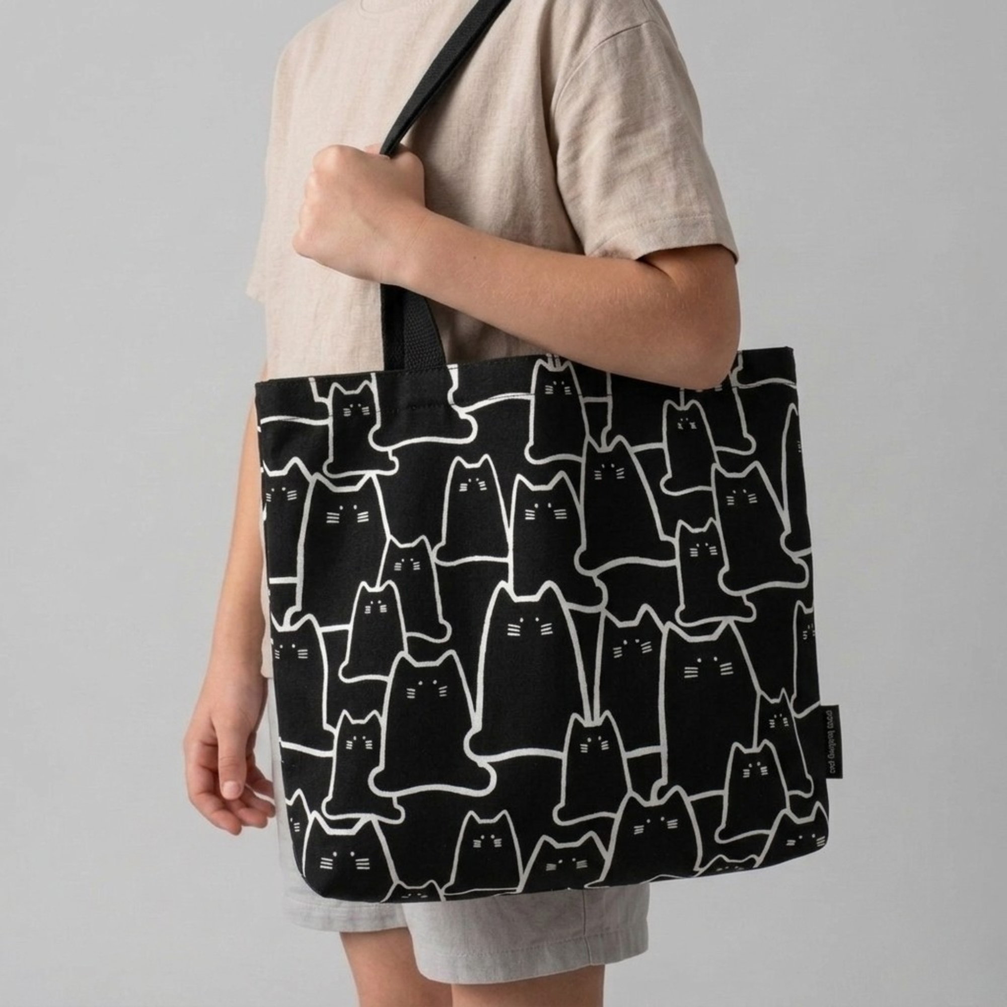 Bolso Tote de Lona Estampado de Gato Japonés