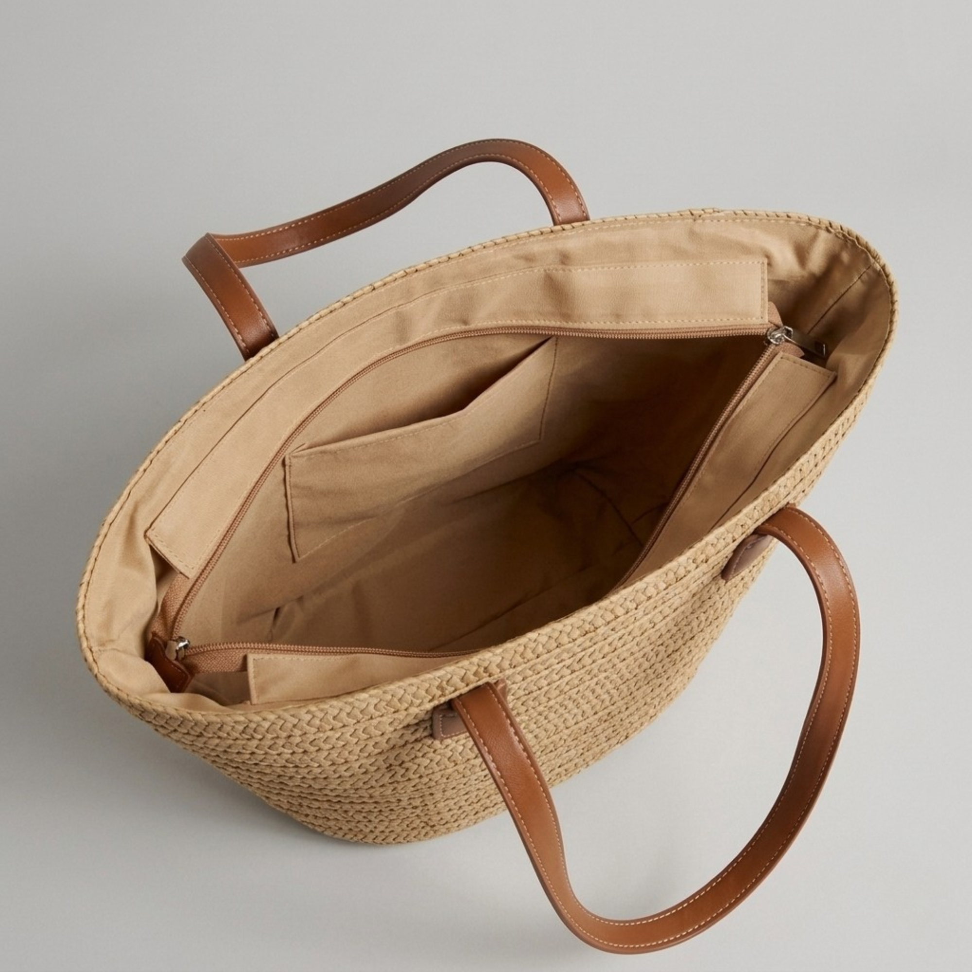 Bolso Capazo Cesta de Paja Trenzada de Rafia para Verano y Playa
