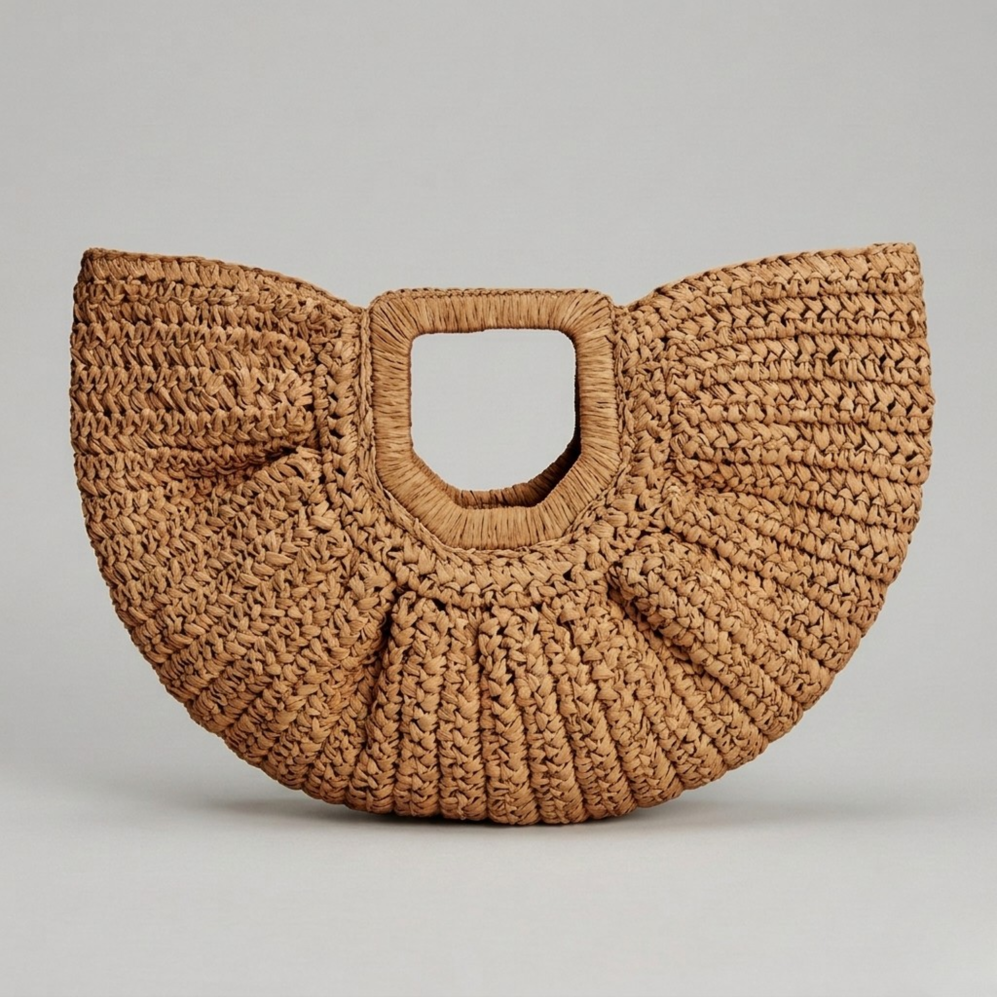 Bolso de Rafia Semicircular Mujer de Playa con Asa para Verano