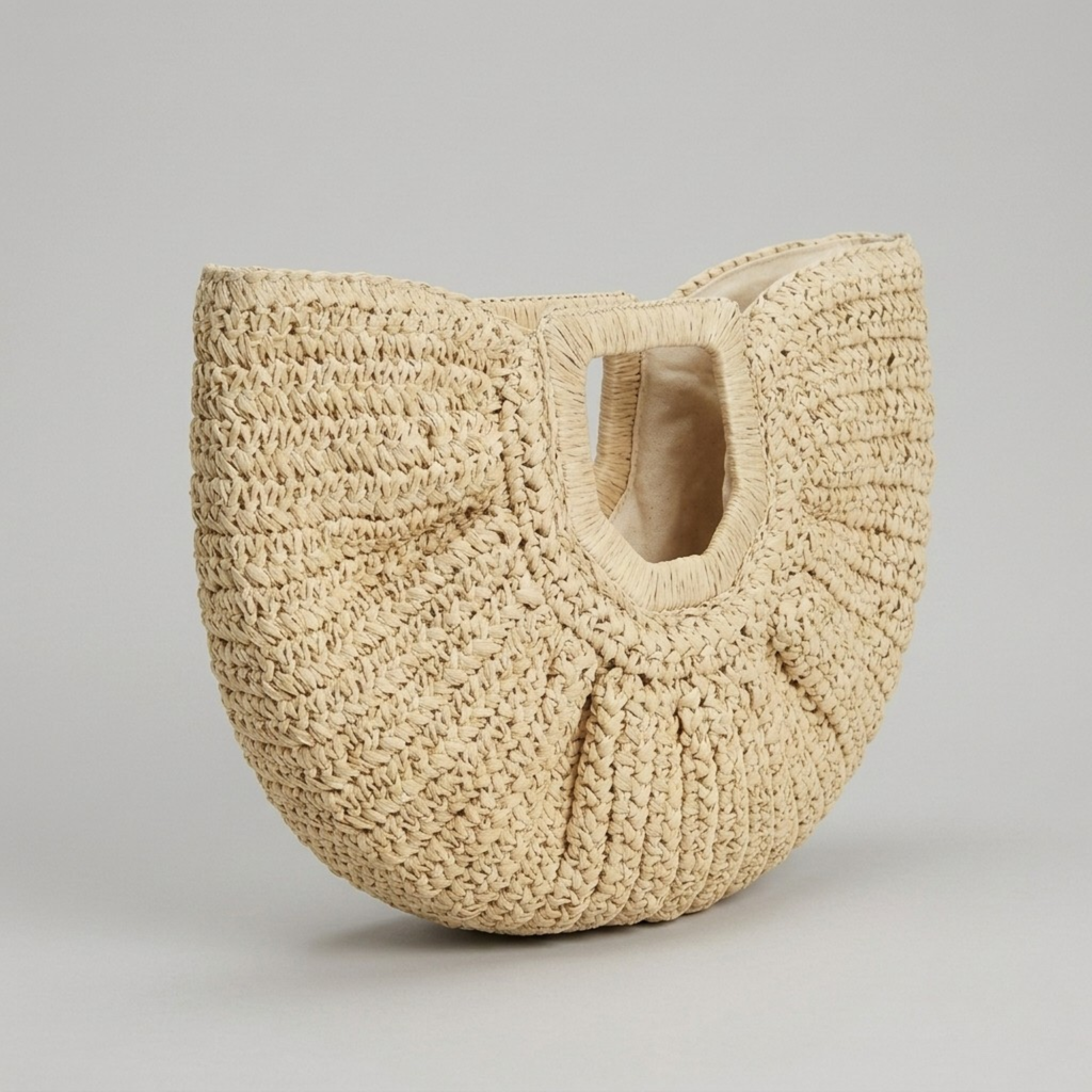 Bolso de Playa Capazo de Rafia Semicircular con Asa