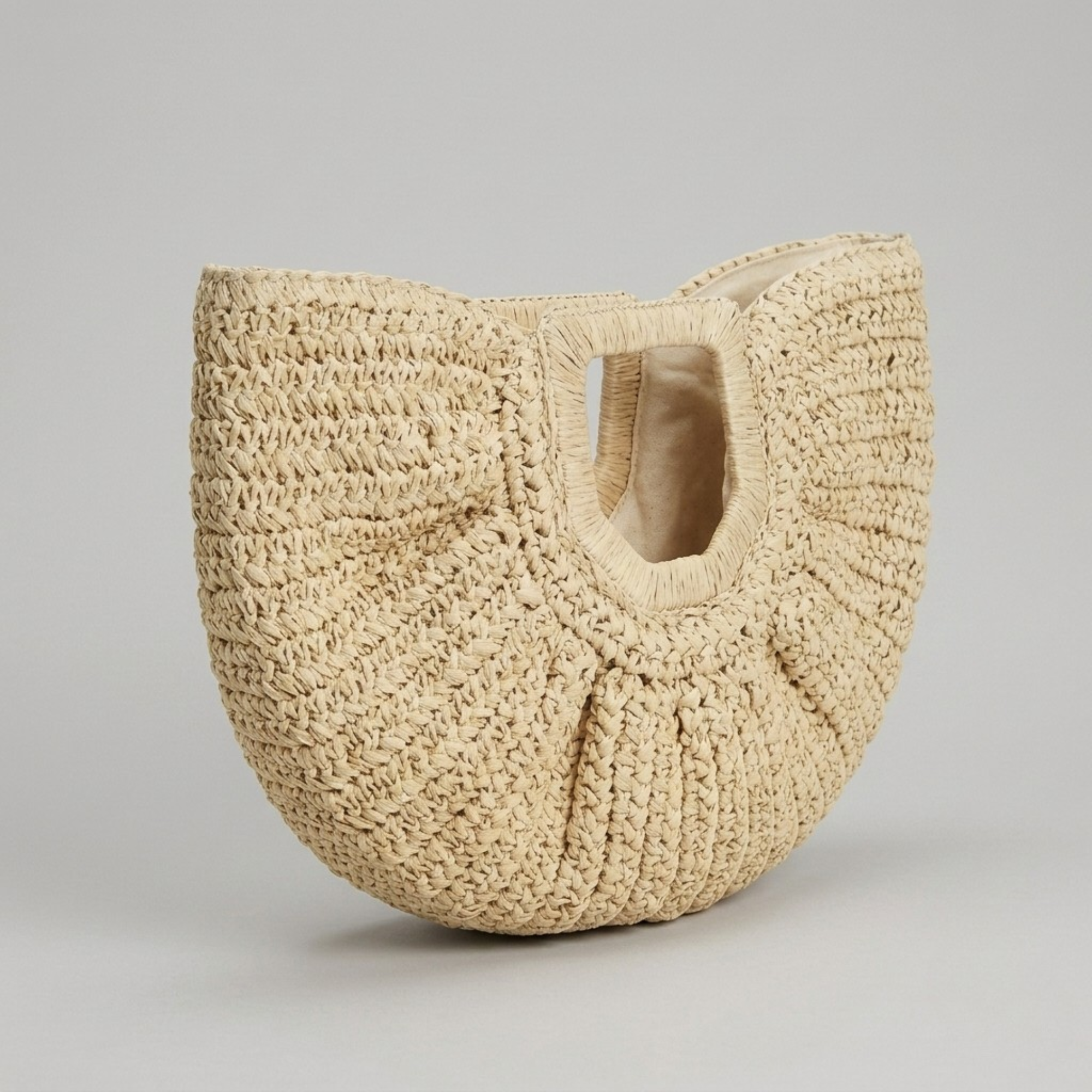 Bolso de Rafia Semicircular Mujer de Playa con Asa para Verano