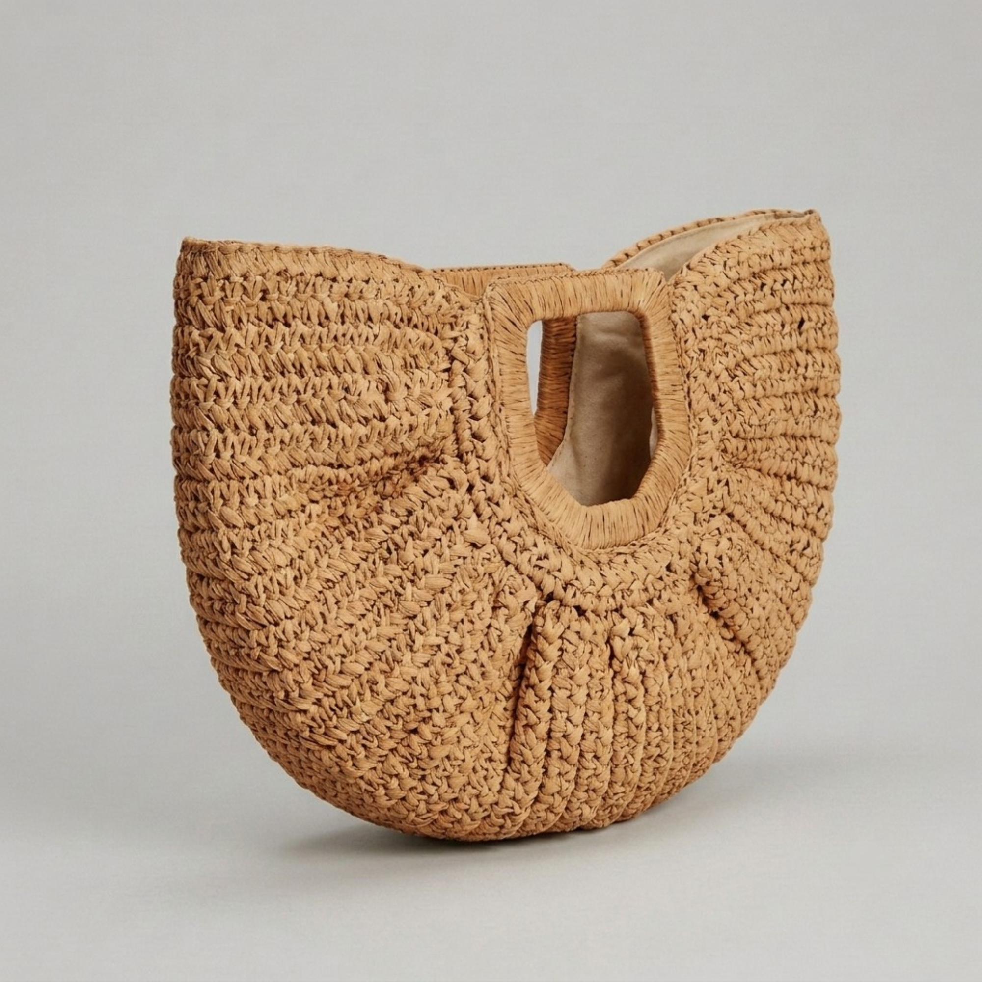 Bolso de Rafia Semicircular Mujer de Playa con Asa para Verano