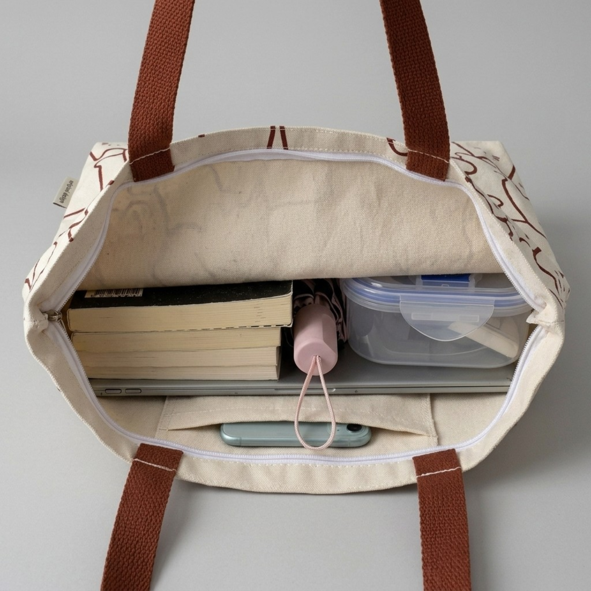 Bolso Tote de Lona Estampado de Gato Japonés