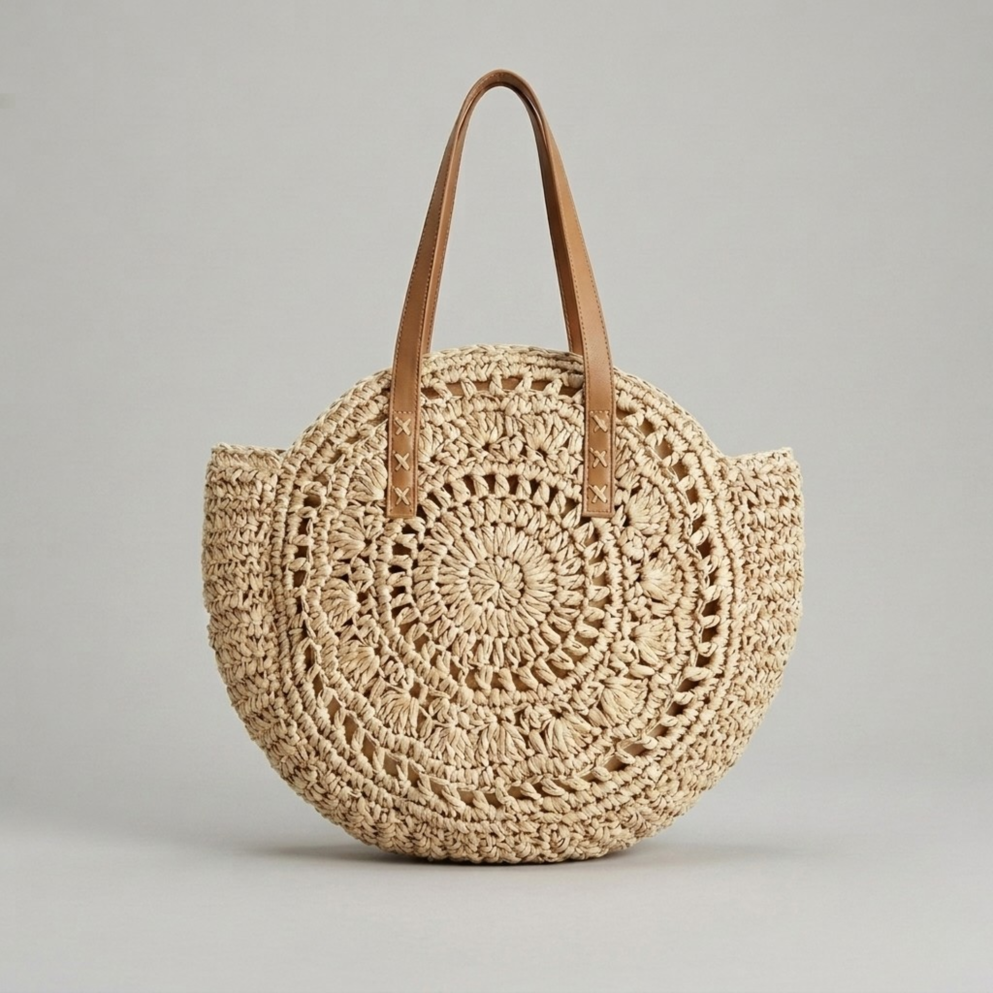 Bolso Redondo de Rafia Trenzada Mujer Capazo Circular Grande para Playa y Verano
