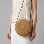 Bolso de Playa Redondo de Paja Bohemio Hecho a Mano