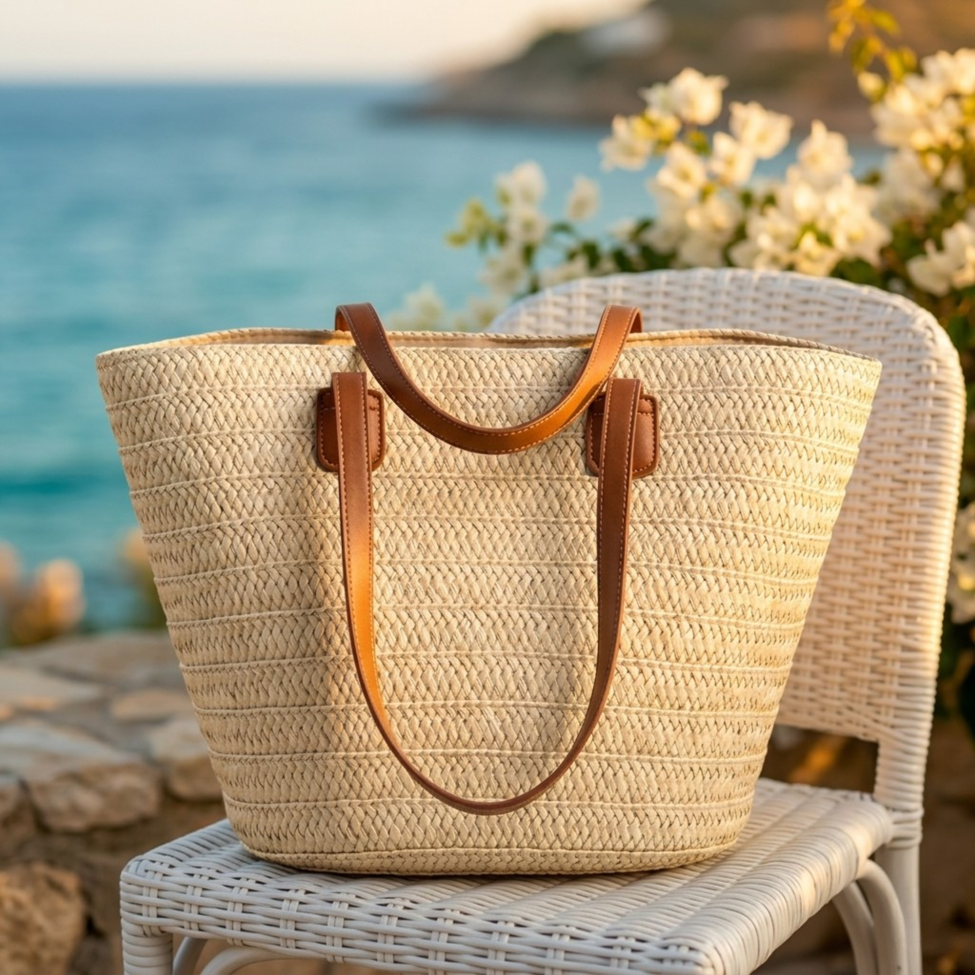 Bolso de Paja Trenzada de Rafia para Verano y Uso Diario