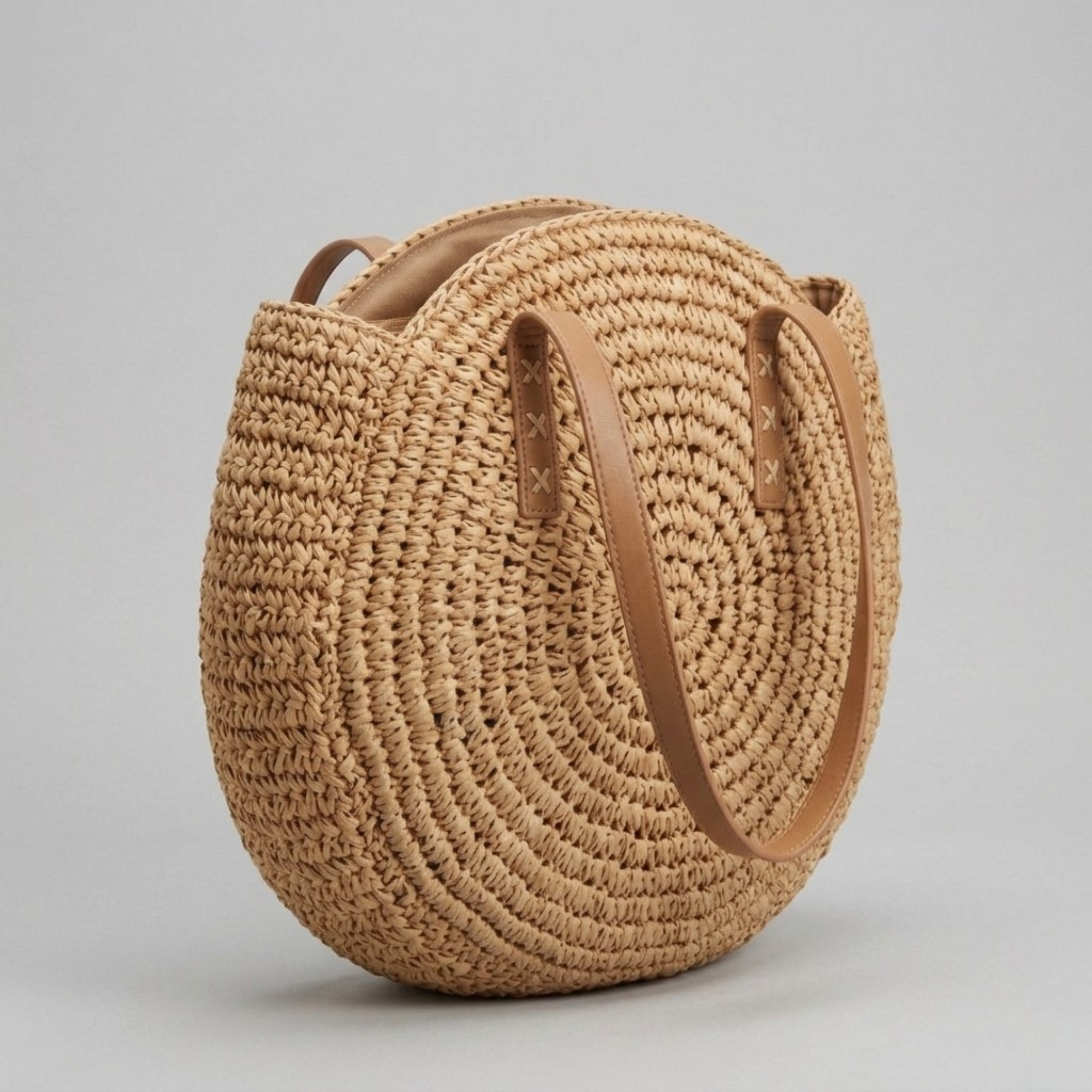 Bolso de Hombro Circular de Rafia Natural Mujer Capazo Artesanal para Vacaciones