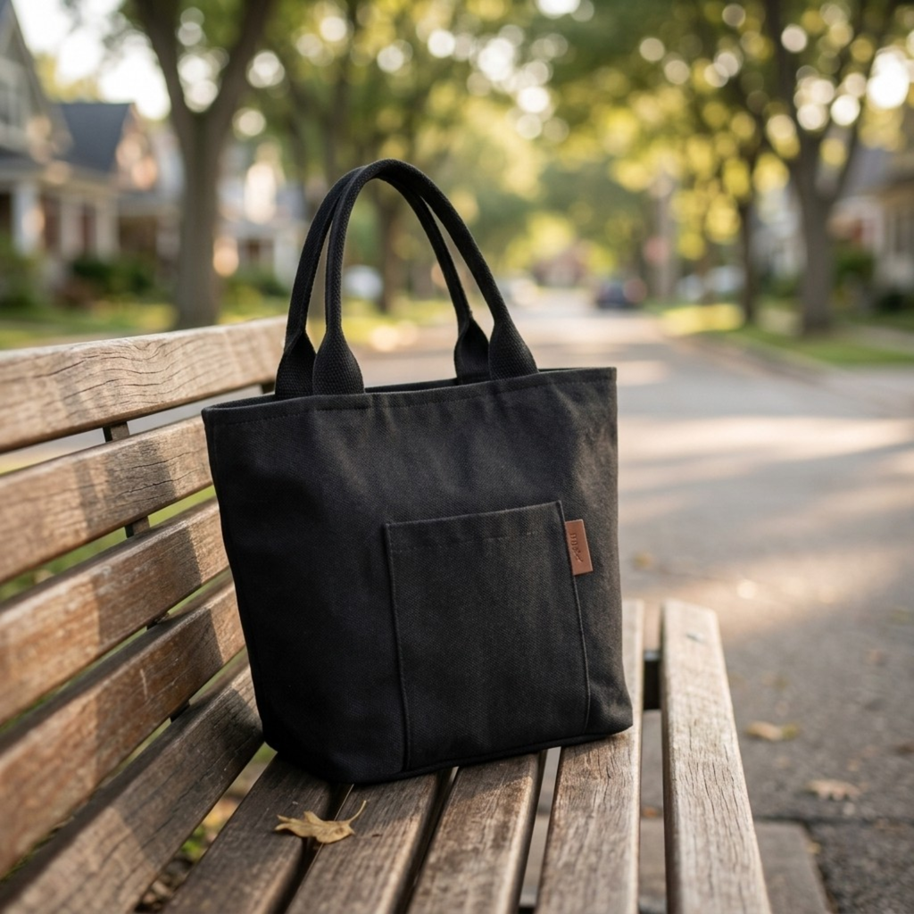 Bolso Tote de Lona Mujer Pequeño con Bolsillo Exterior y Asa