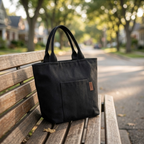 Bolso Tote de Lona Mujer Pequeño con Bolsillo Exterior y Asa