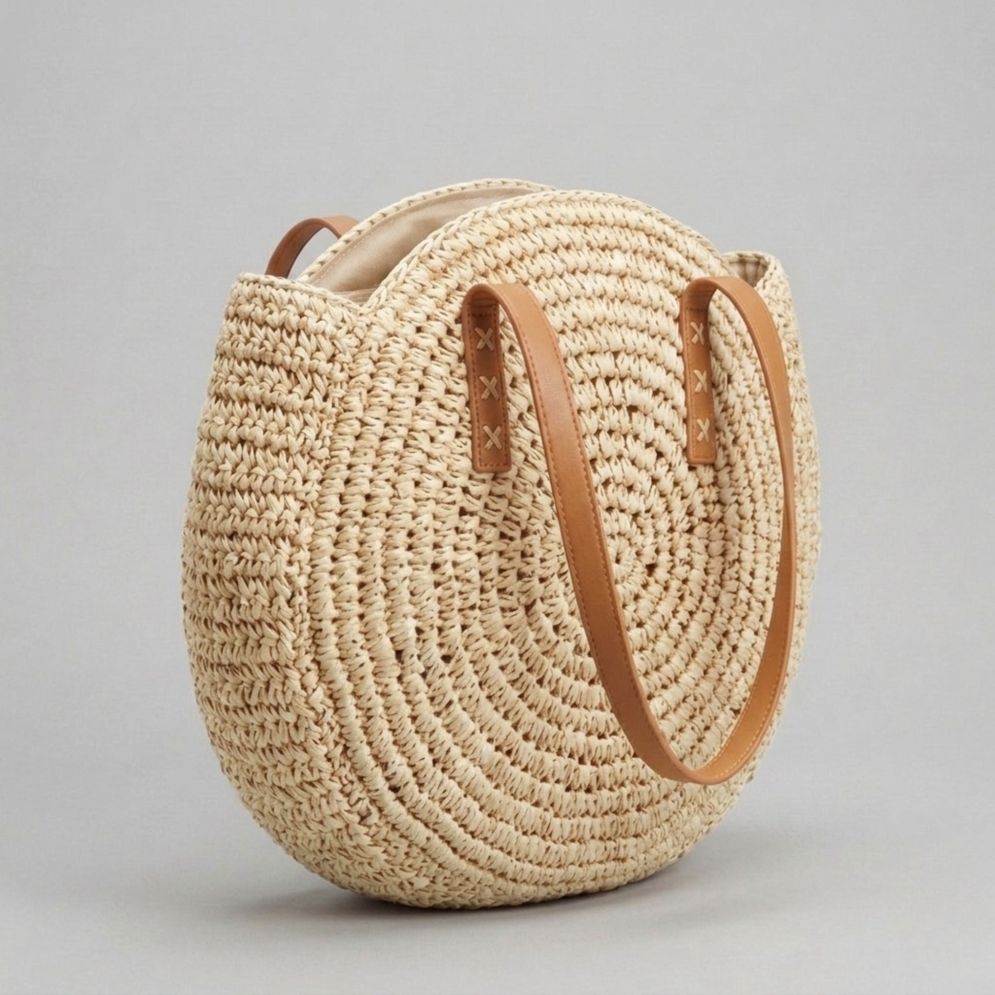 Bolso de Hombro Circular de Rafia Natural Mujer Capazo Artesanal para Vacaciones