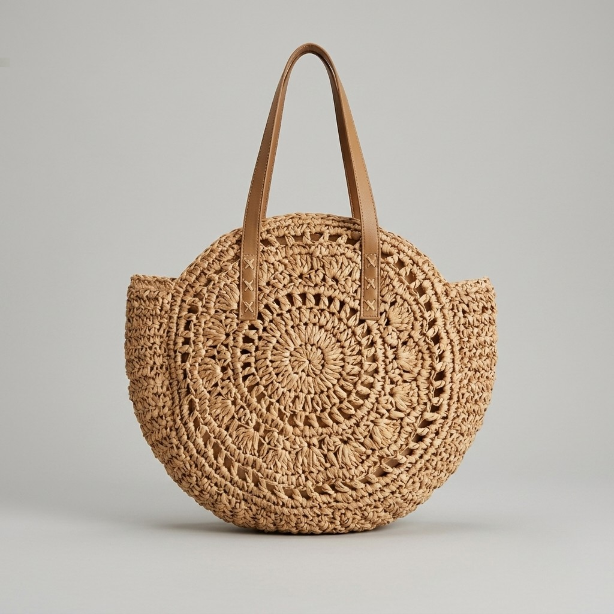 Bolso Redondo de Rafia Trenzada Mujer Capazo Circular Grande para Playa y Verano
