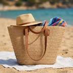 Bolso de Playa Capazo Cesta de Paja y Rafia Trenzada Grande
