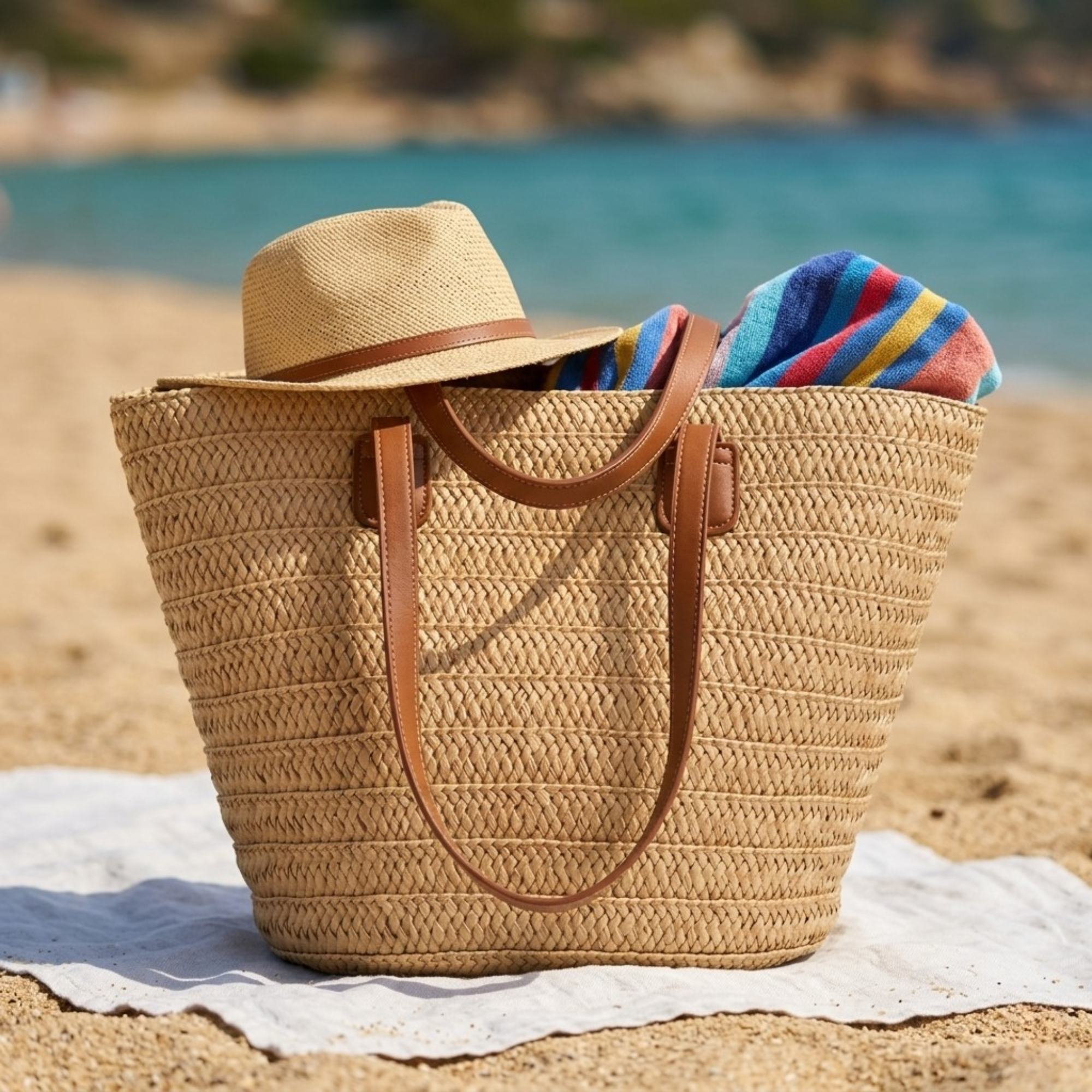 Bolso de Paja Trenzada de Rafia para Verano y Uso Diario