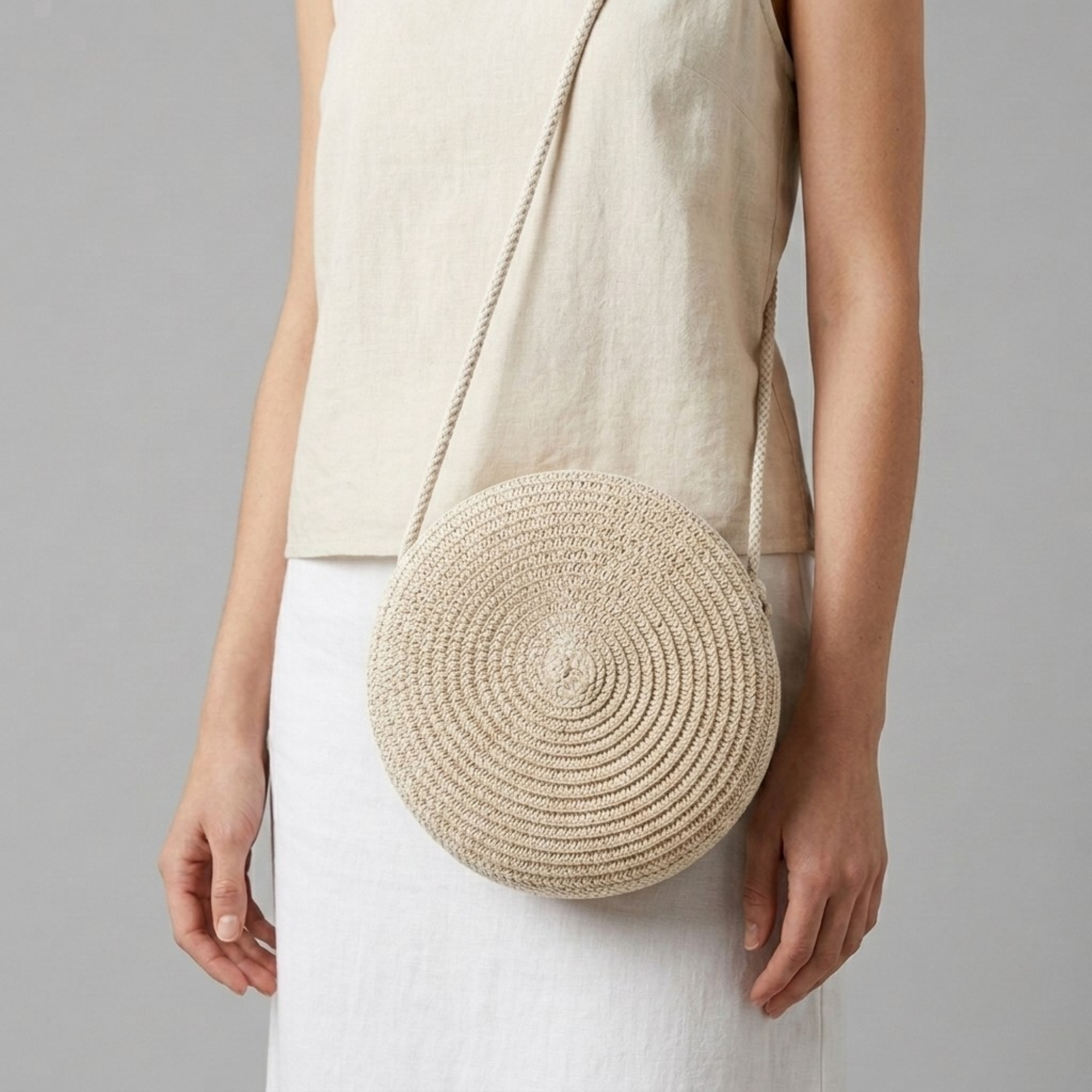 Bolso de Paja Redondo de Playa Bohemio