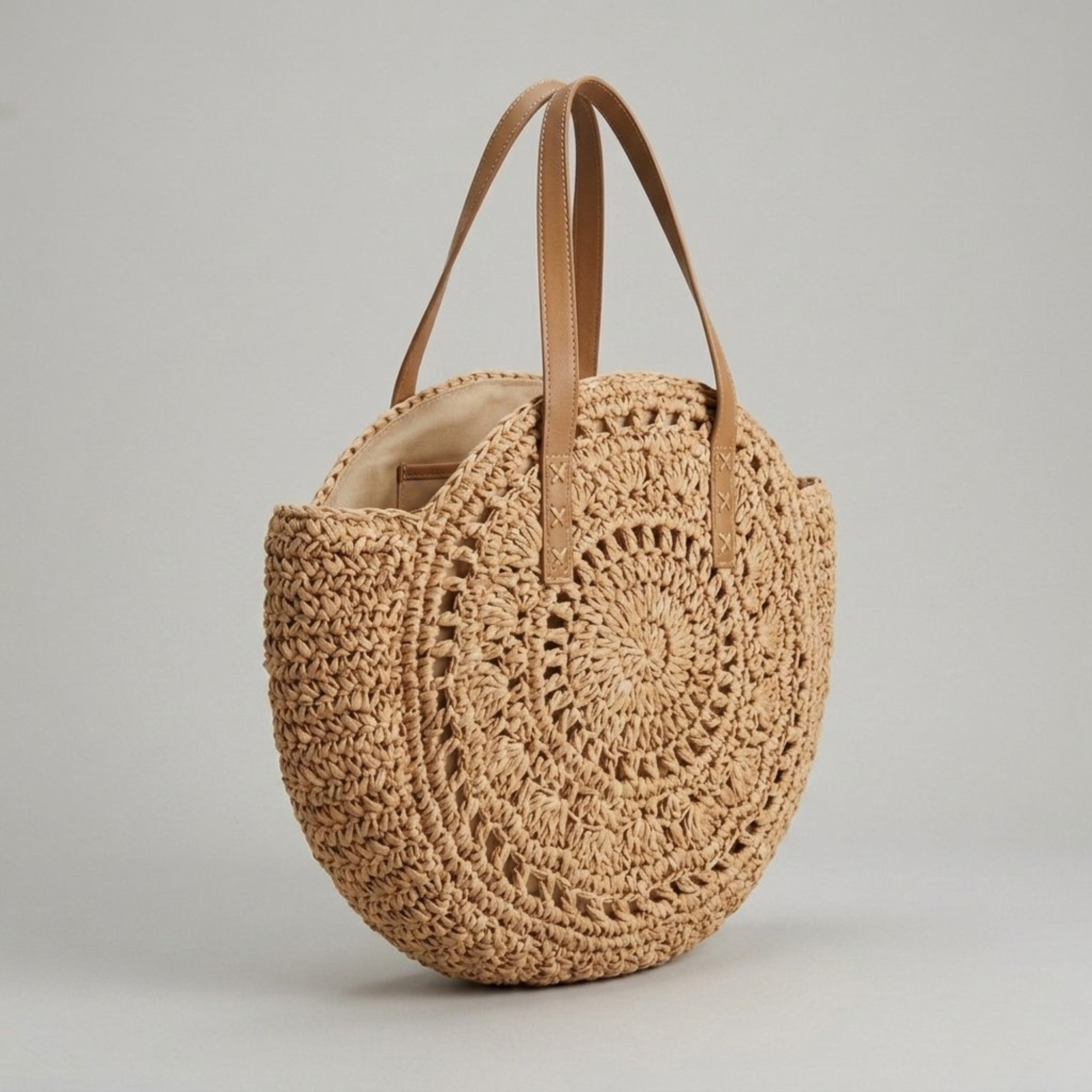 Bolso Redondo de Rafia Trenzada Mujer Capazo Circular Grande para Playa y Verano