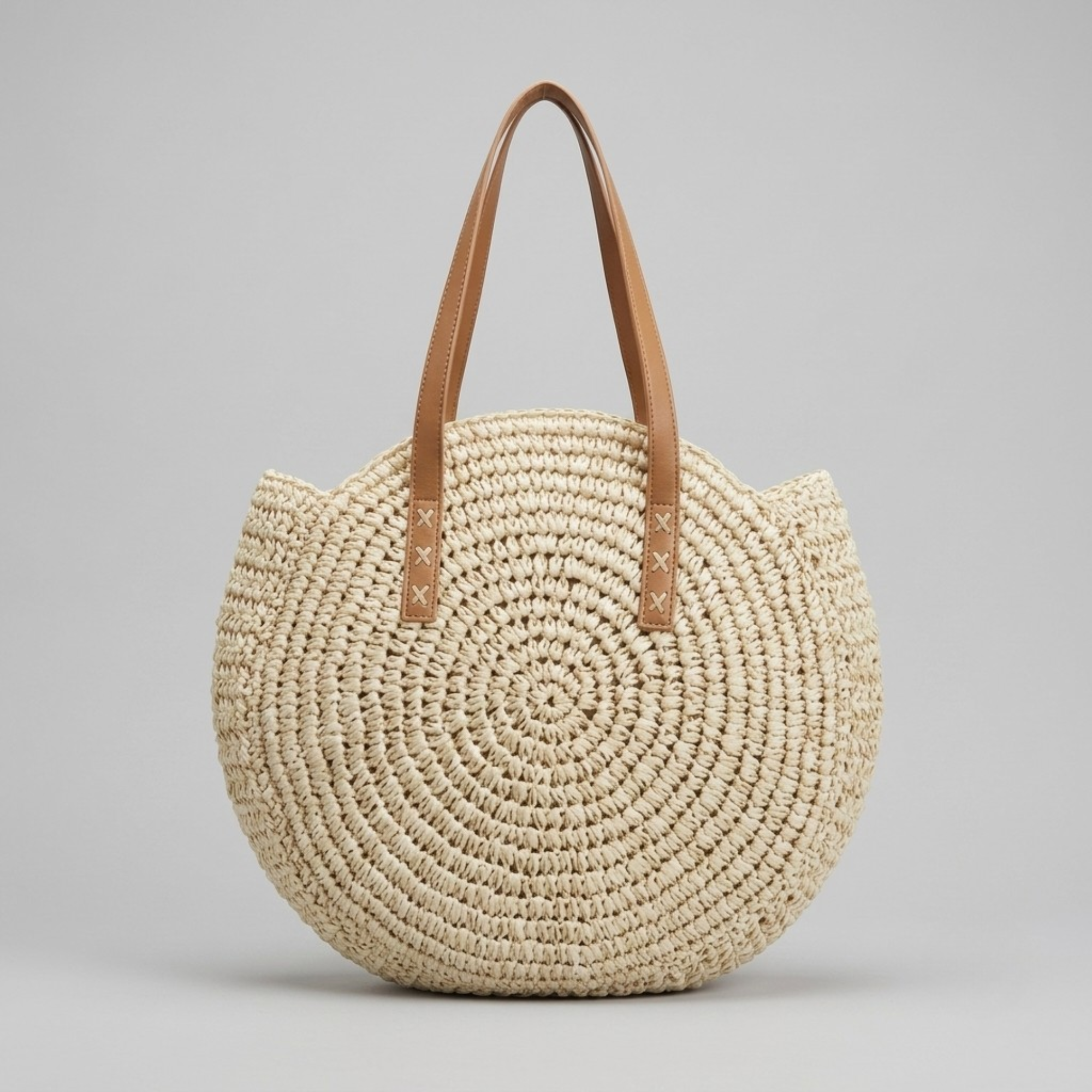 Bolso de Hombro Circular de Rafia Natural Mujer Capazo Artesanal para Vacaciones