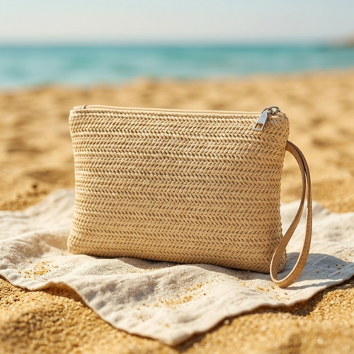 Bolso de Rafia Trenzada de Mano Bohemio con Cremallera para Playa Verano y Uso Diario