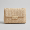 Bolso Clutch de Fiesta de Rafia Trenzada con Cadena Dorada de Playa