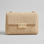 Bolso Clutch de Fiesta de Rafia Trenzada con Cadena Dorada de Playa