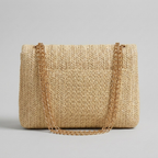 Bolso Clutch de Fiesta de Rafia Trenzada con Cadena Dorada de Playa