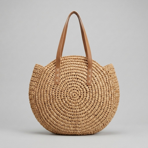 Bolso de Hombro Circular de Rafia Natural Mujer Capazo Artesanal para Vacaciones
