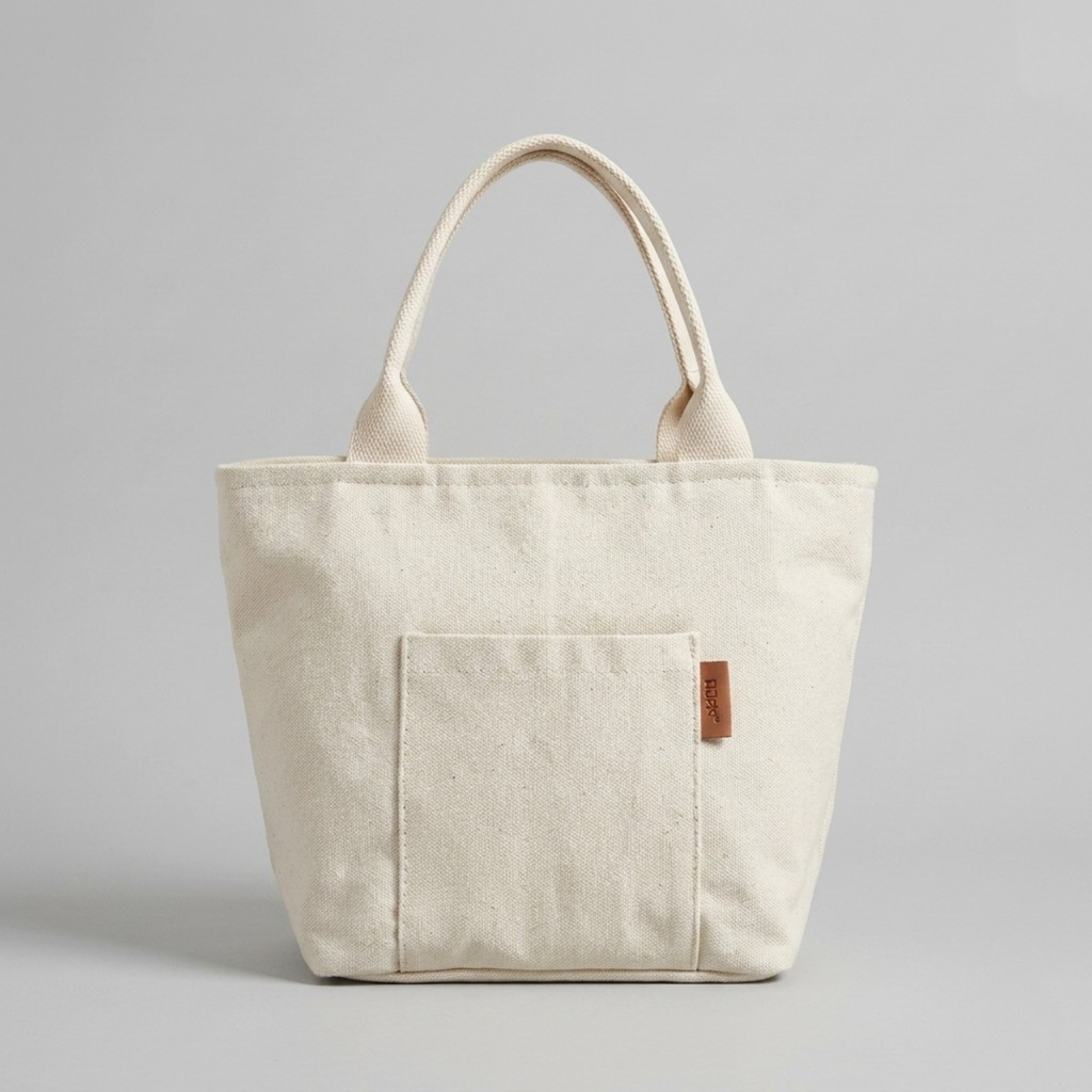 Bolso Tote de Lona Mujer Pequeño con Bolsillo Exterior y Asa