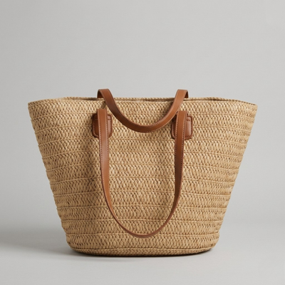 Bolso de Paja Trenzada de Rafia para Verano y Uso Diario