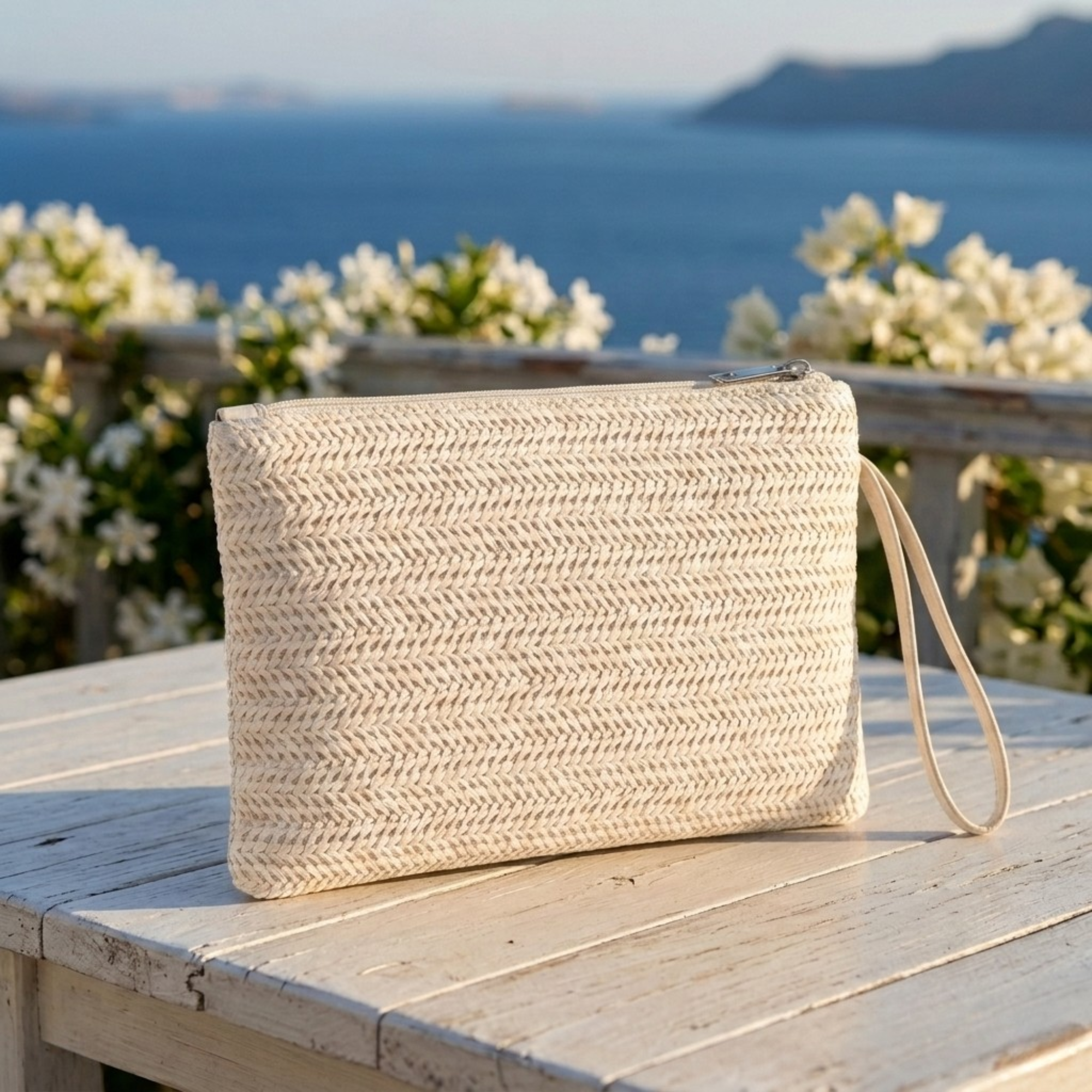 Bolso de Rafia Trenzada de Mano Bohemio con Cremallera para Playa Verano y Uso Diario