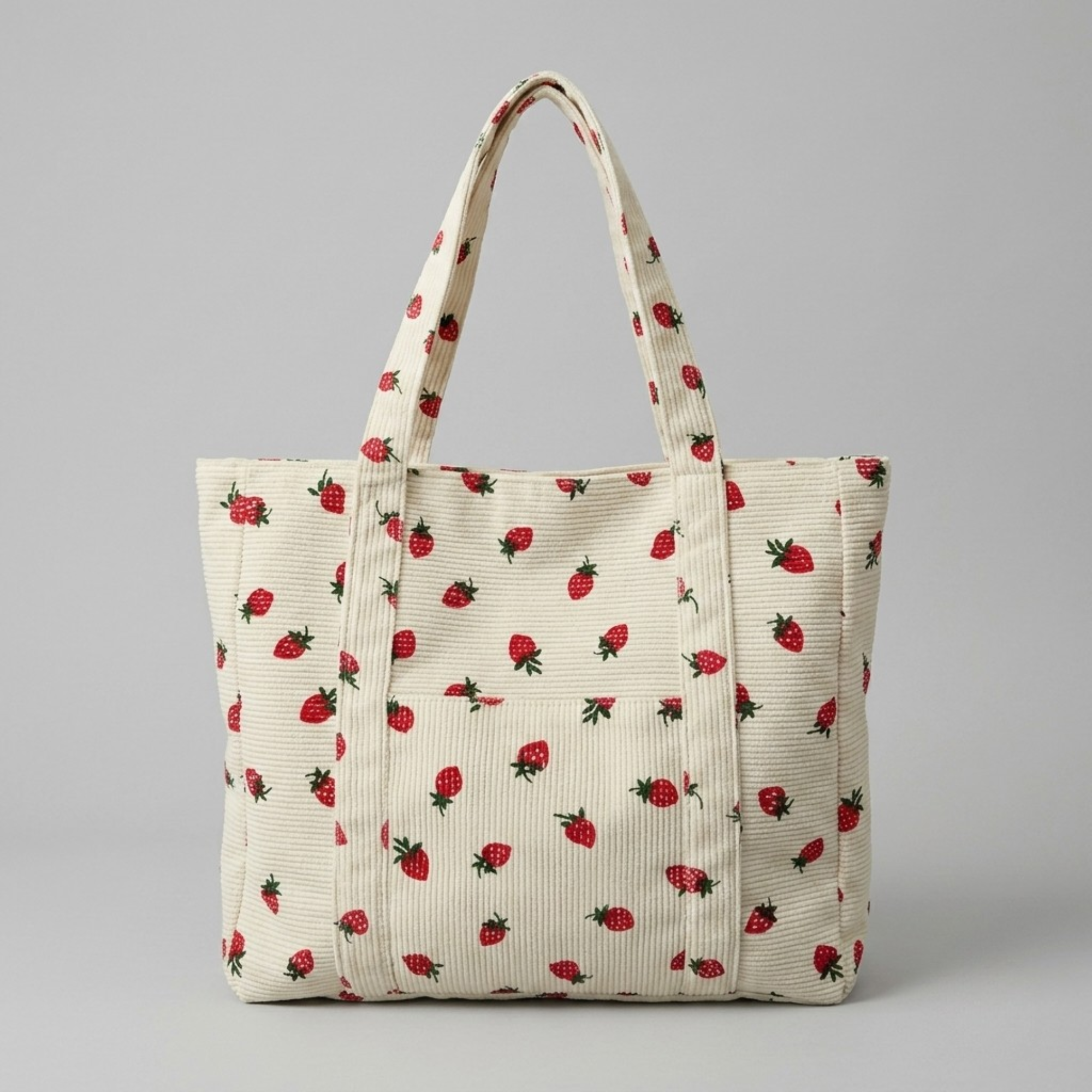 Bolso de Pana Estampado de Fresas Gran Capacidad