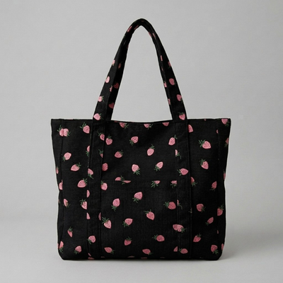 Bolso de Pana Estampado de Fresas Gran Capacidad