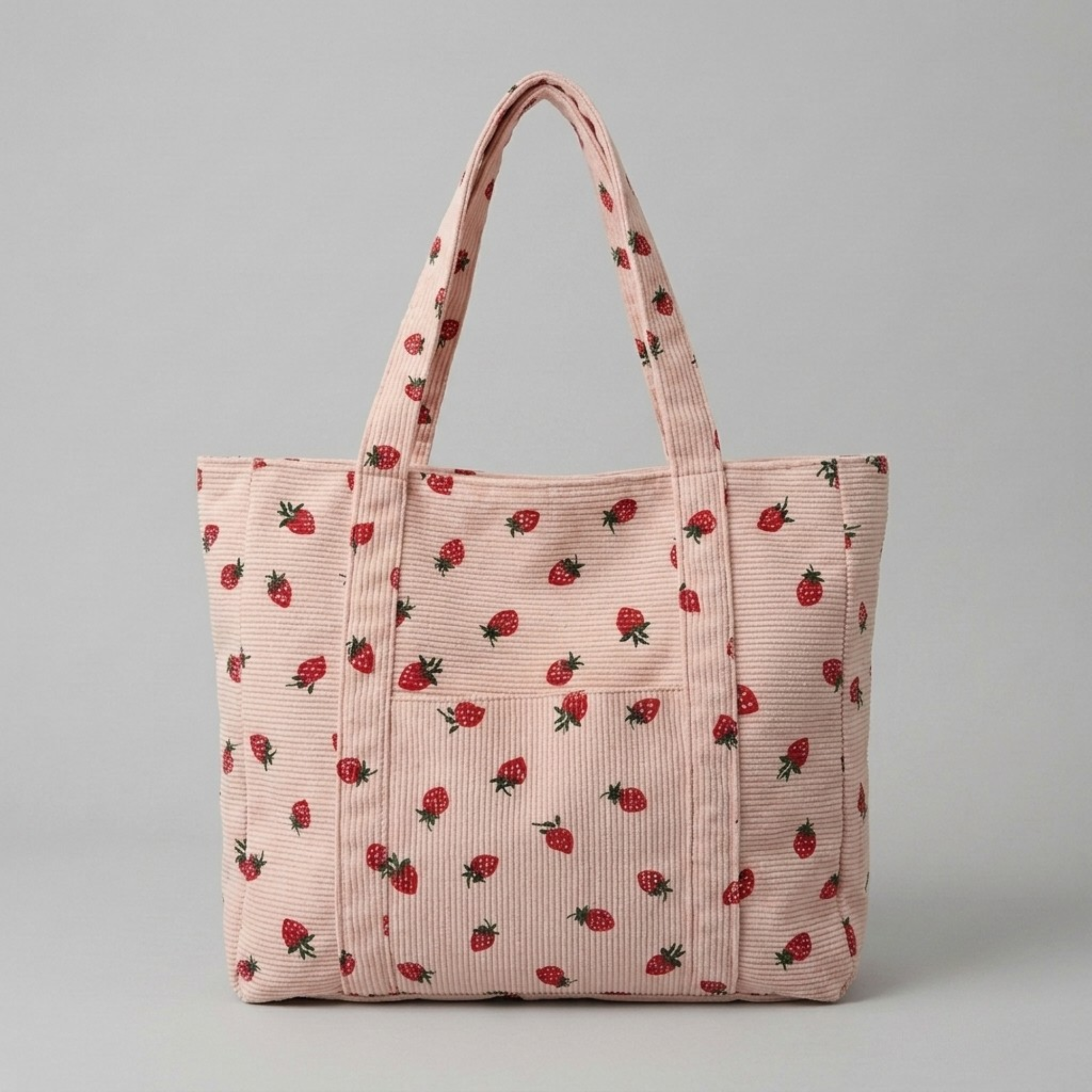 Bolso de Pana Estampado de Fresas Gran Capacidad