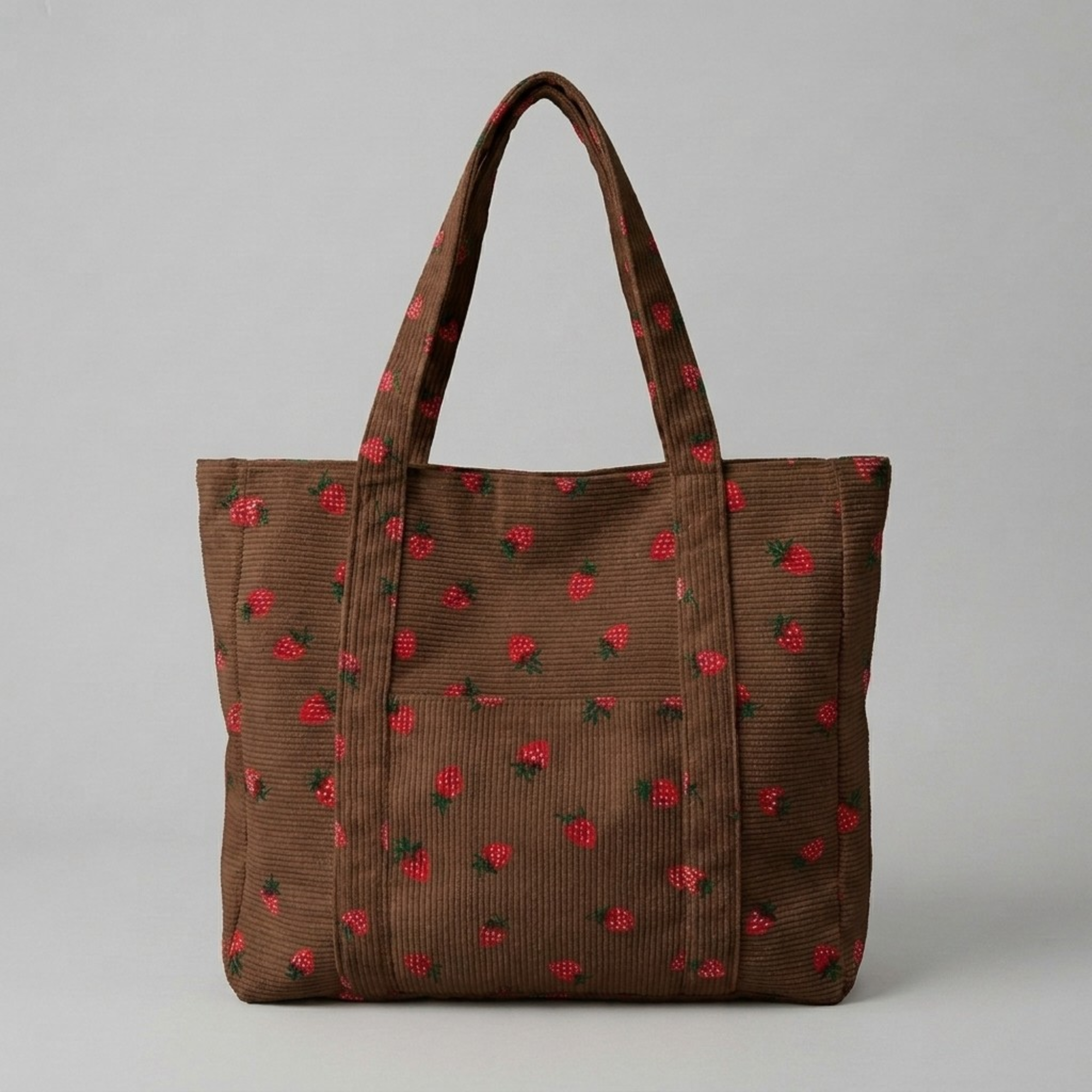 Bolso de Pana Estampado de Fresas Gran Capacidad