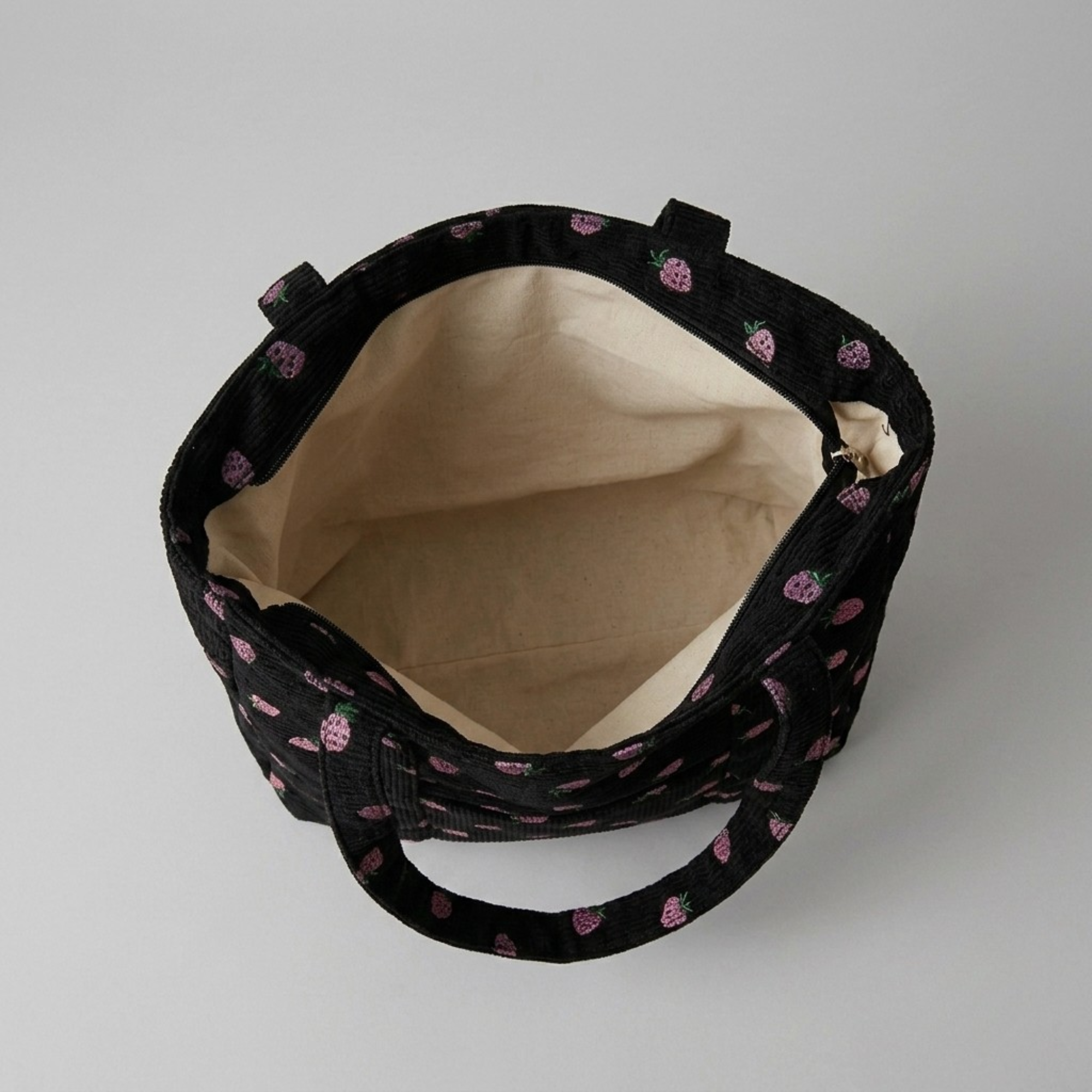 Bolso de Pana Estampado de Fresas Gran Capacidad