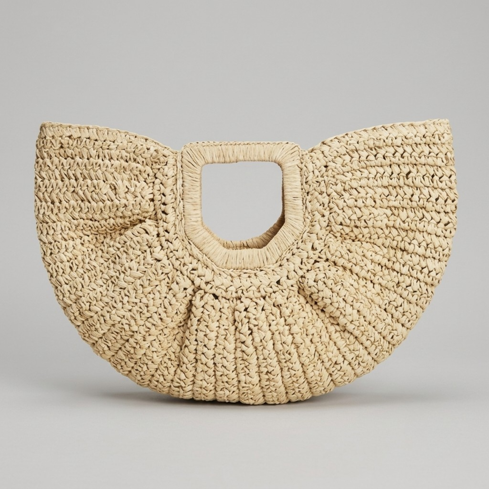Bolso de Rafia Semicircular Mujer de Playa con Asa para Verano