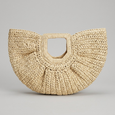 Bolso de Rafia Semicircular Mujer de Playa con Asa para Verano