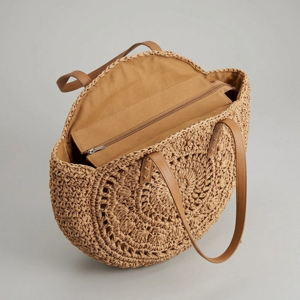 Bolso de Playa Capazo Redondo de Rafia Trenzada Circular Grande