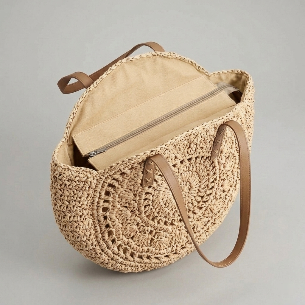 Bolso de Playa Capazo Redondo de Rafia Trenzada Circular Grande
