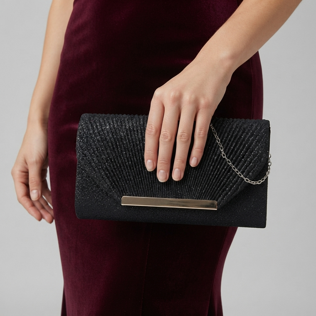 Bolso de Fiesta Clutch con Lentejuelas y Cadena para Boda y Noche