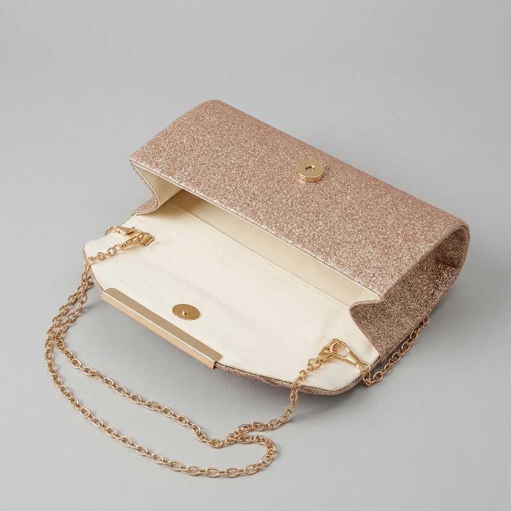 Bolso de Fiesta Clutch con Lentejuelas y Cadena para Boda y Noche
